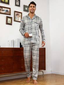 Nam In kẻ sọc Contrast Piping Bộ PJ - Bụi tím - Xem 6
