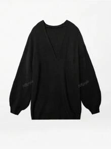 1pc Women's Solid Color Casual Long Sleeve Lantern Sleeve Knitted Cardigan, Autumn/Winter,Long Sleeve Tops
