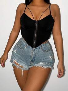 Allurite Hook And Eye Front Cami Top - Black - View 5