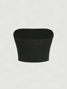 SHEIN MOD 1入組卡通圖案前蝴蝶結短款抹胸上衣 - 黑色 - 查看 2