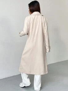 SHEIN EZwear Của phụ nữ Dài Cổ áo tây Len áo - trắng - Xem 2