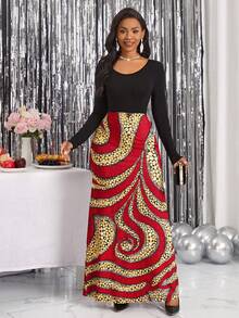 SHEIN Lady Graphic Print Scoop Neck A Line Dress - Multicolor - View 4