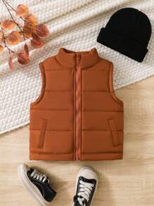 Young Boy 1pc Zipper Front Vest Padded Coat - Redwood - View 1