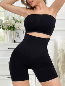 Solid Tube Top & High Waist Shorts Shapewear Set - Black - View 6