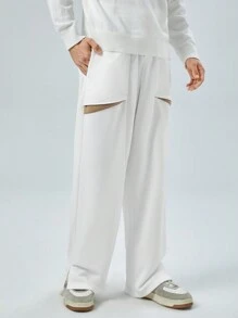 Manfinity VCAY Pantalones Deportivos Con Bloques De Color Y Cintura Con Cordón Para Hombre - Blanco - Ver 3
