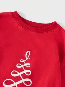 RueChic Men Christmas Print Round Neck Sweatshirt - Red - View 4