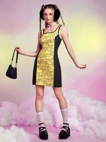 SHEINNeu Vestido tank con estampado de dibujos animados de color combinado unido en contraste - Multicolor - Ver 5