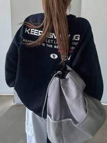 Dazy Star 標語圖案落肩袖超大套頭衫 - 藏蓝色 - 查看 6