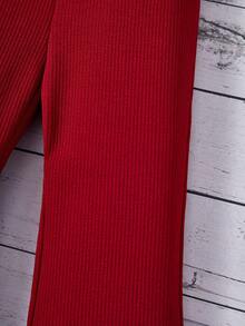 Pantalones acampanados de 2 piezas de unicolor de punto con volantes para niñas jóvenes - Multicolor - Ver 4