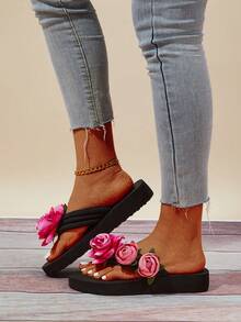 女用花拖鞋,夏季時尚中跟舒適露趾拖鞋,適合戶外/海灘穿著 - 彩色 - 查看 3
