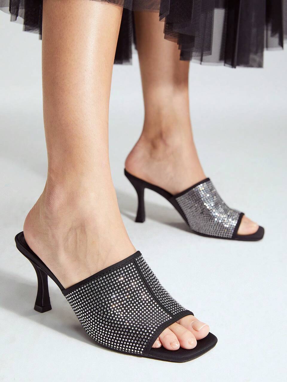 RHINESTONE HEELED MULES