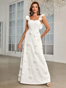 SHEIN Belle Appliques Ruffle Trim Maxi Formal Dress - White - View 2