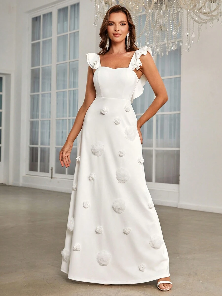 SHEIN Belle Appliques Ruffle Trim Maxi Formal Dress