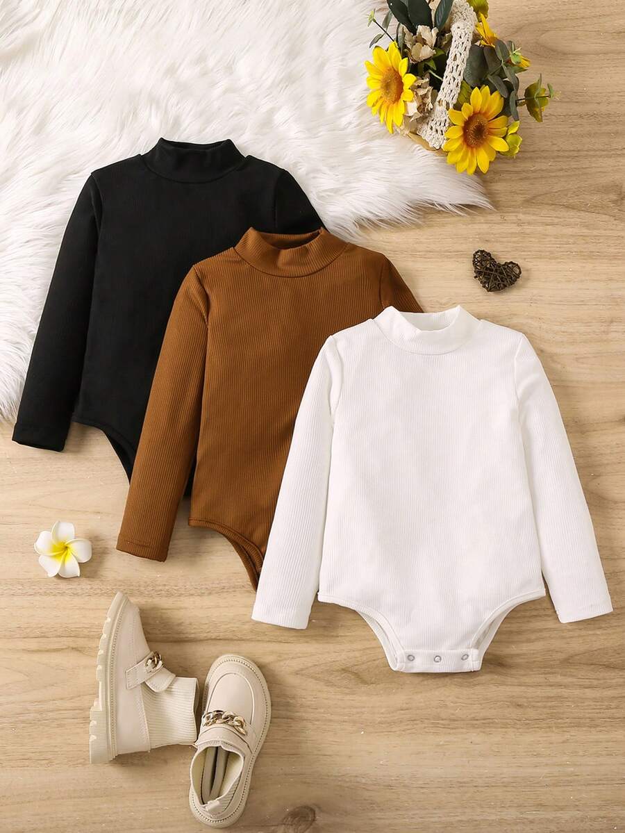 SHEIN 女小童3入組小高領條紋針織連身背心 - 彩色 - 查看 1