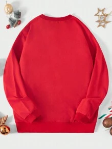 RueChic Men Christmas Print Round Neck Sweatshirt - Red - View 2