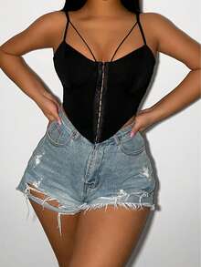 Allurite Hook And Eye Front Cami Top - Black - View 4