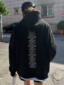 Dazy Star 標語圖案落肩袖抽繩連帽衫 - 黑色 - 查看 1