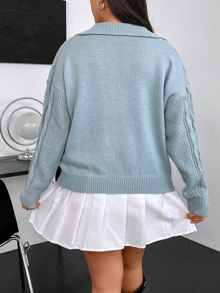 Plus Cable Knit Drop Shoulder Sweater Knit Pullover Fall Winter Sweater