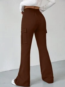 SHEIN EZwear 翻盖口袋侧喇叭形 Y2k 裤腿 - 棕色 - 查看 2