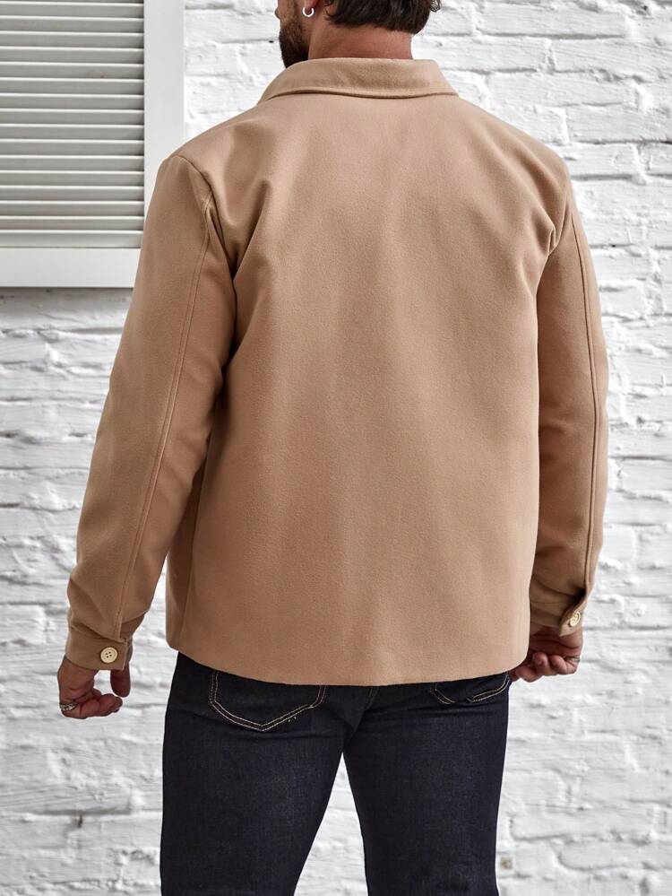 Men's Woolen Coat With Flap Pockets