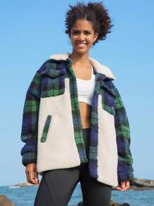 In My Nature Jachetă cu căptușeală termică cu buzunar cu clapă, guler Borg cu imprimeu în carouri