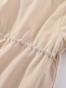 SHEIN Young Girl Borg Collar Fuzzy Lined Coat - Khaki - View 8