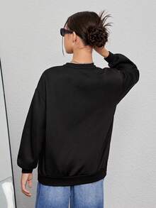 Teen Girls' Casual Cartoon Patterned Sweatshirt Suitable For Autumn And Winter - Black - View 2