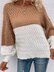 SHEIN LUNE Hai âm tay cánh Áo len - Màu Khaki - Xem 3