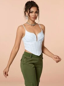 Strappy Pleated Bust Corset Detail Cami Top - White - View 4