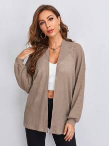 SHEIN BIZwear 落肩袖華夫格編織外套工作服 - 卡其色 - 查看 5