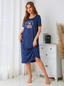 標語和櫻桃圖案睡裙