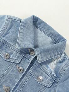 SHEIN Denim em bé Túi Nút phía trước Khối Màu - Rửa nhẹ - Xem 6