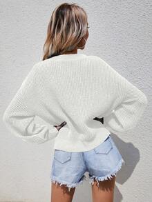 SHEIN LUNE Jersey unicolor de hombros caídos tejido de canalé - Blanco - Ver 2