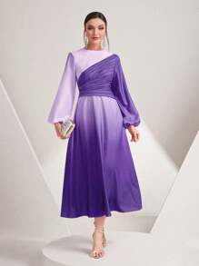 Modelyn In Ombre Tay áo lồng đèn Eo Ruched Đầm - Màu tím - Xem 1