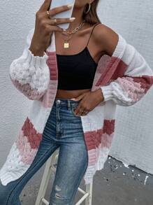 SHEIN Unity 拼色落肩开衫 - 白色 - 查看 1