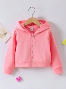 SHEIN Young Girl Solid Zip Up Sweatshirt - Pink - View 1