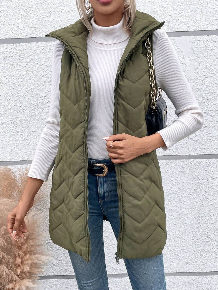 SHEIN LUNE 连帽拉链女士背心加厚棉服外套衣服冬季