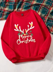 Slaydiva 1入組聖誕圖案加絨內裏運動衫 - 紅色 - 查看 5