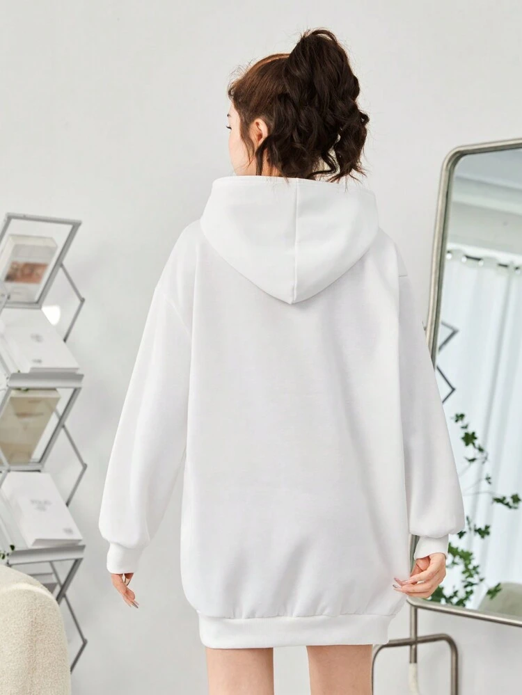 Teen Girl Slogan Graphic Drop Shoulder Hooded Sweatshirt Dress