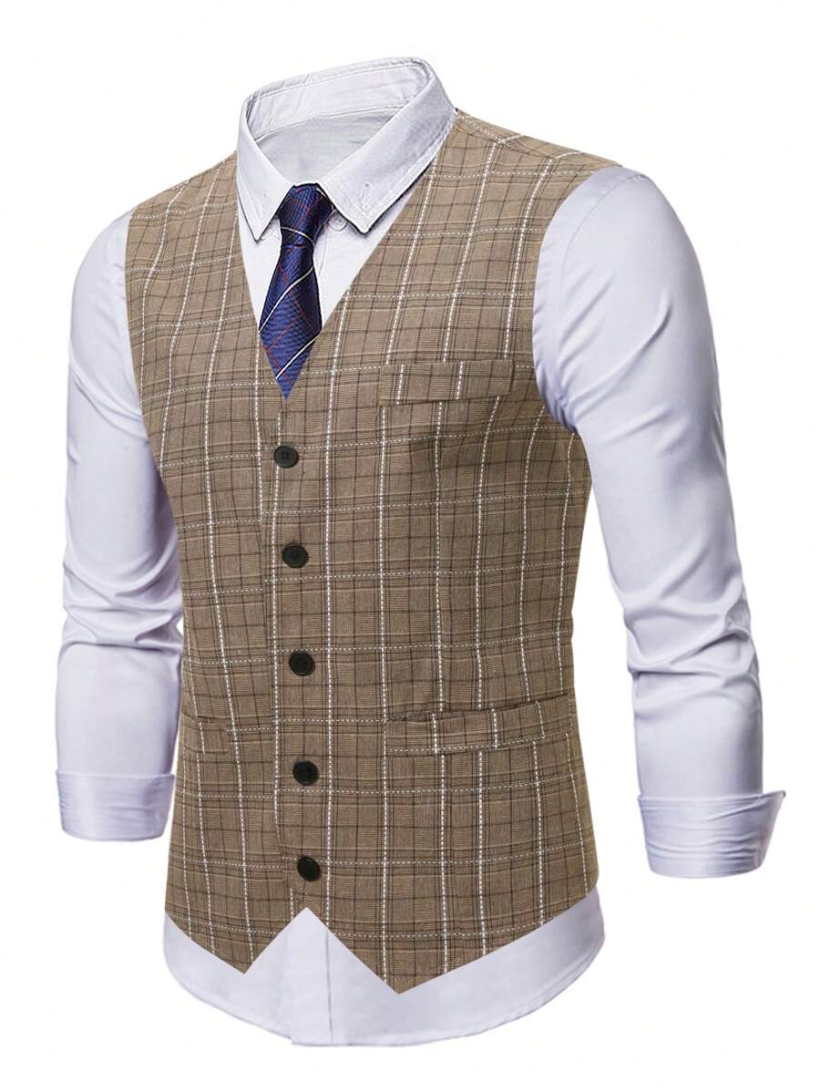 Manfinity Mode Men Plus 1pc Plaid Print Waistcoat - Multicolor - View 1