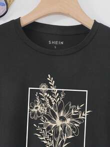 SHEIN EZwear Camiseta con estampado floral - Negro - Ver 3