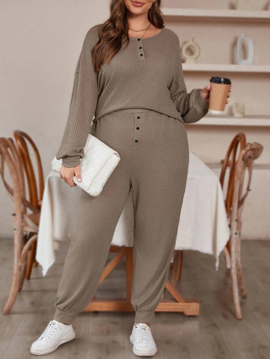 SHEIN LUNE 大碼兩件套裝 - 棕色 - 查看 1