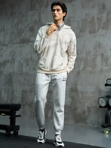 Gym Rark Áo nỉ thể thao nam kiểu dáng nhuộm tie-dye, túi kangaroo, vai rớt. - Màu be - Xem 3