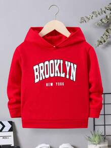 SHEIN Áo nỉ giữ nhiệt lót trong, in chữ, dành cho bé trai. - Đỏ - Xem 1