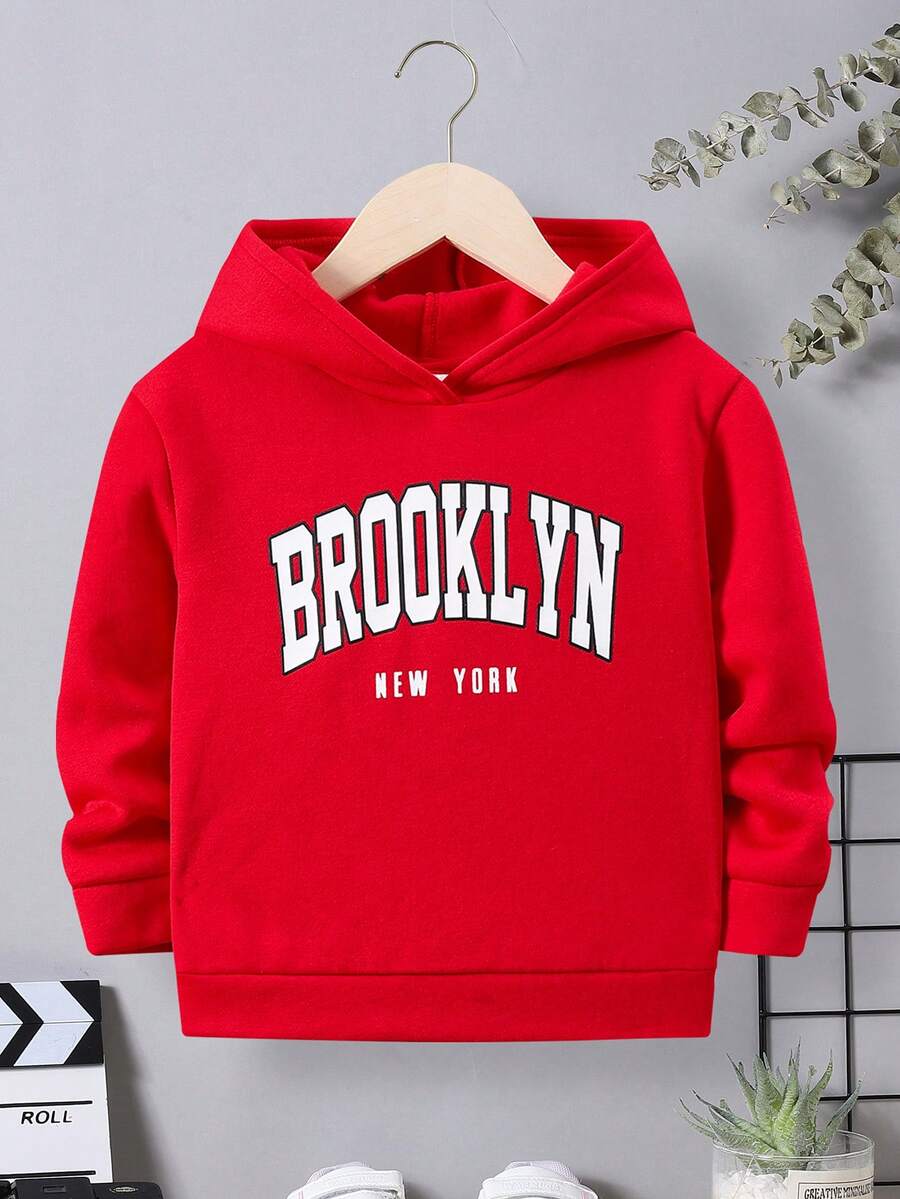 SHEIN Áo nỉ giữ nhiệt lót trong, in chữ, dành cho bé trai. - Đỏ - Xem 1