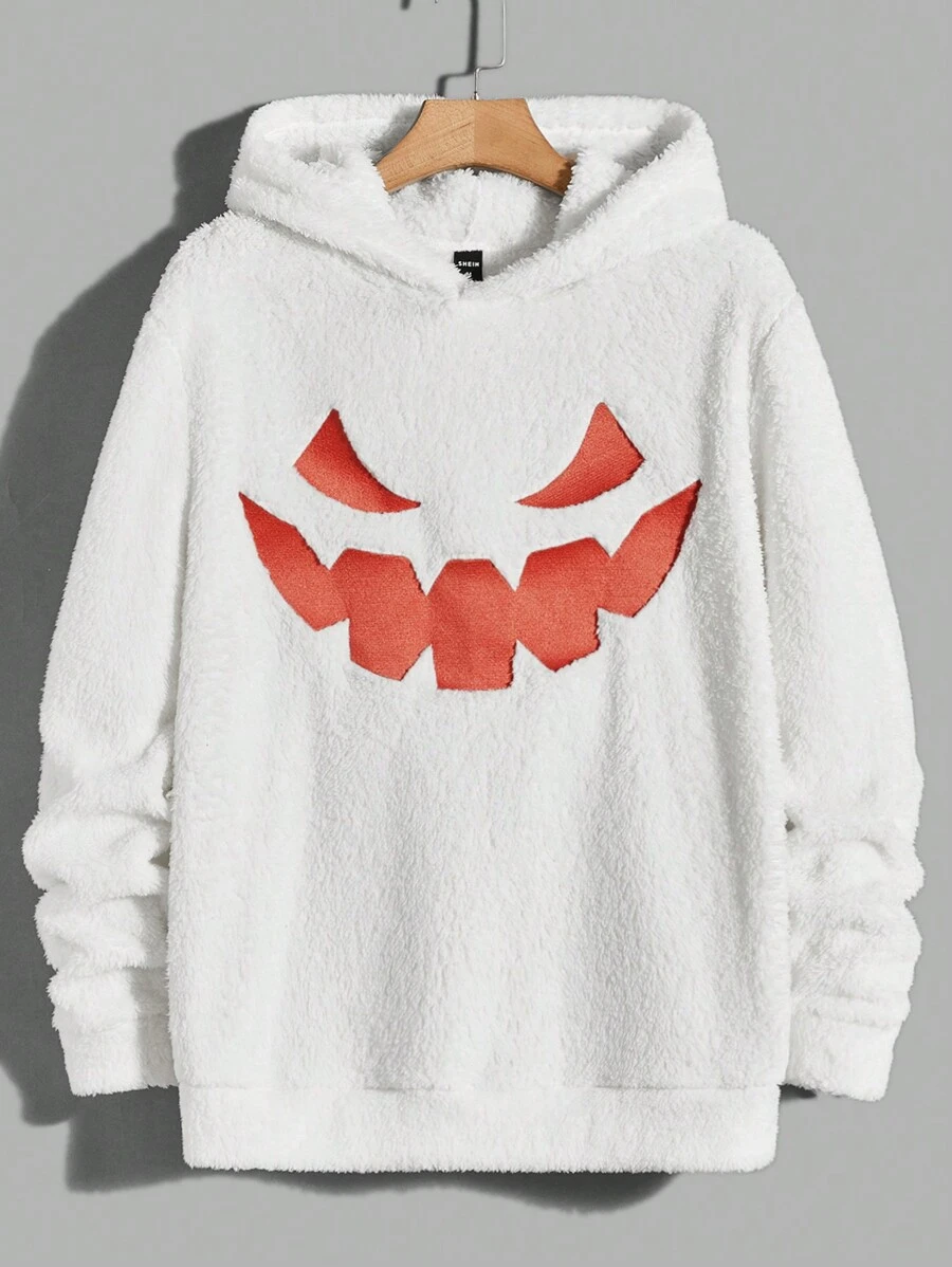 Manfinity RebelGame Áo hoodie thêu hoạt hình cho nam, dành cho lễ Halloween - trắng - Xem 1