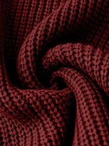 SHEIN LUNE Plus Solid Pocket Patched V Neck Ribbed Knit Top - Burgundy - View 4