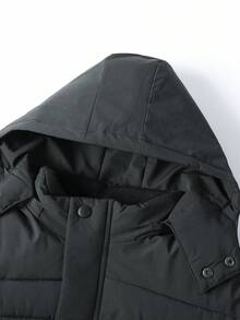 Manfinity Homme 男士字母图案连帽棉服大衣 - 深灰色 - 查看 5