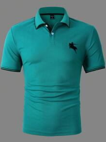 Manfinity Homme Homme Polo Imprimé Cheval À Ourlet À Rayures