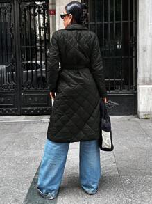 EURMUSE Women's Belted Quilted Jacket - Black - View 2